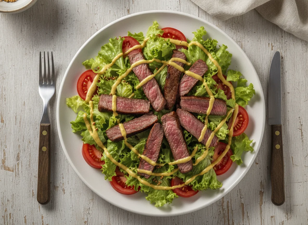 Ensalada con carne y aderezo photo
