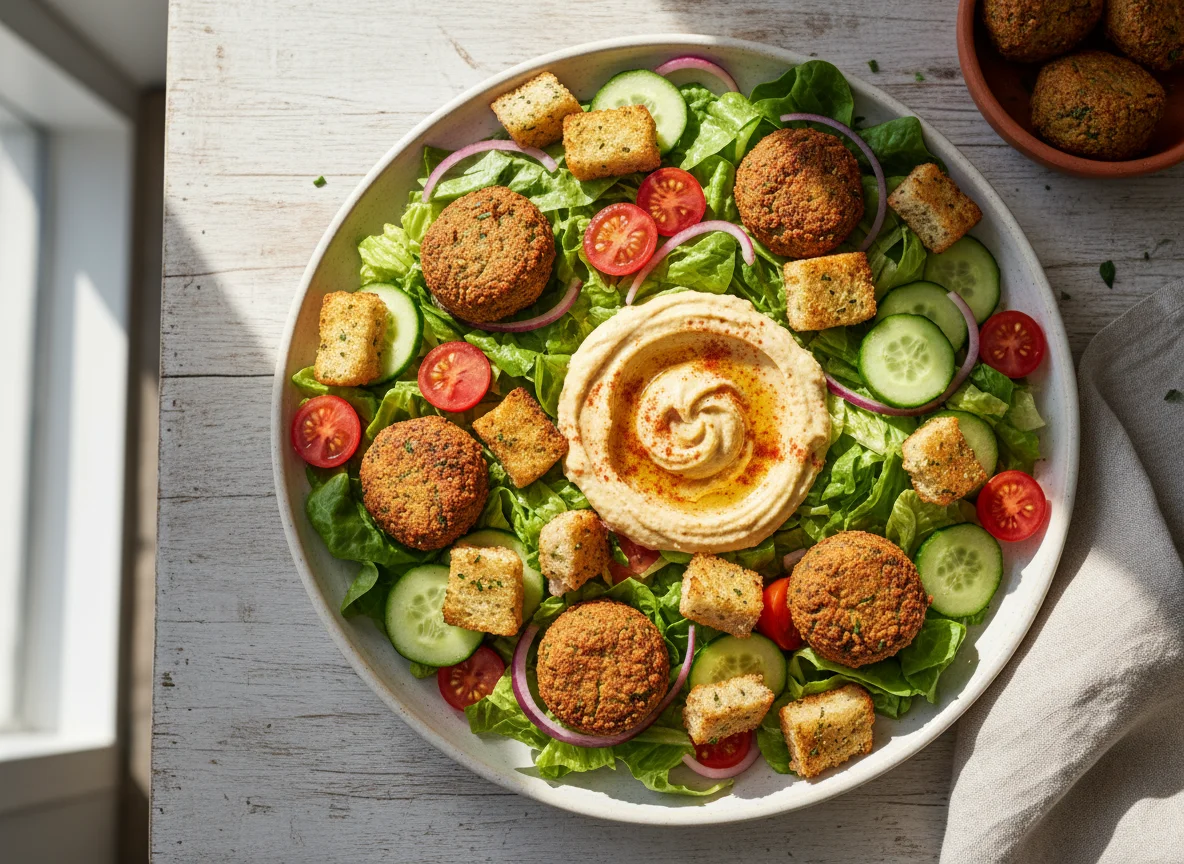 Ensalada con falafel y hummus photo