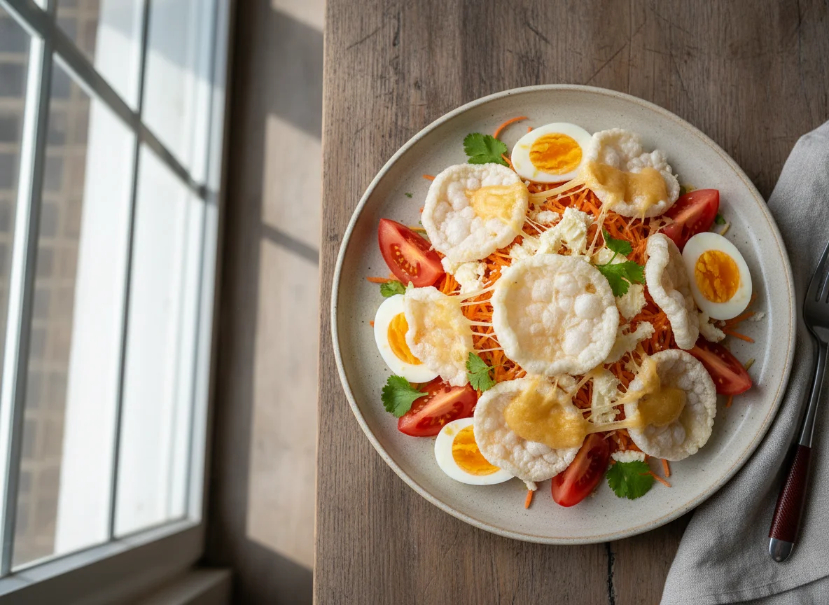 Ensalada con galletas de arroz y queso photo