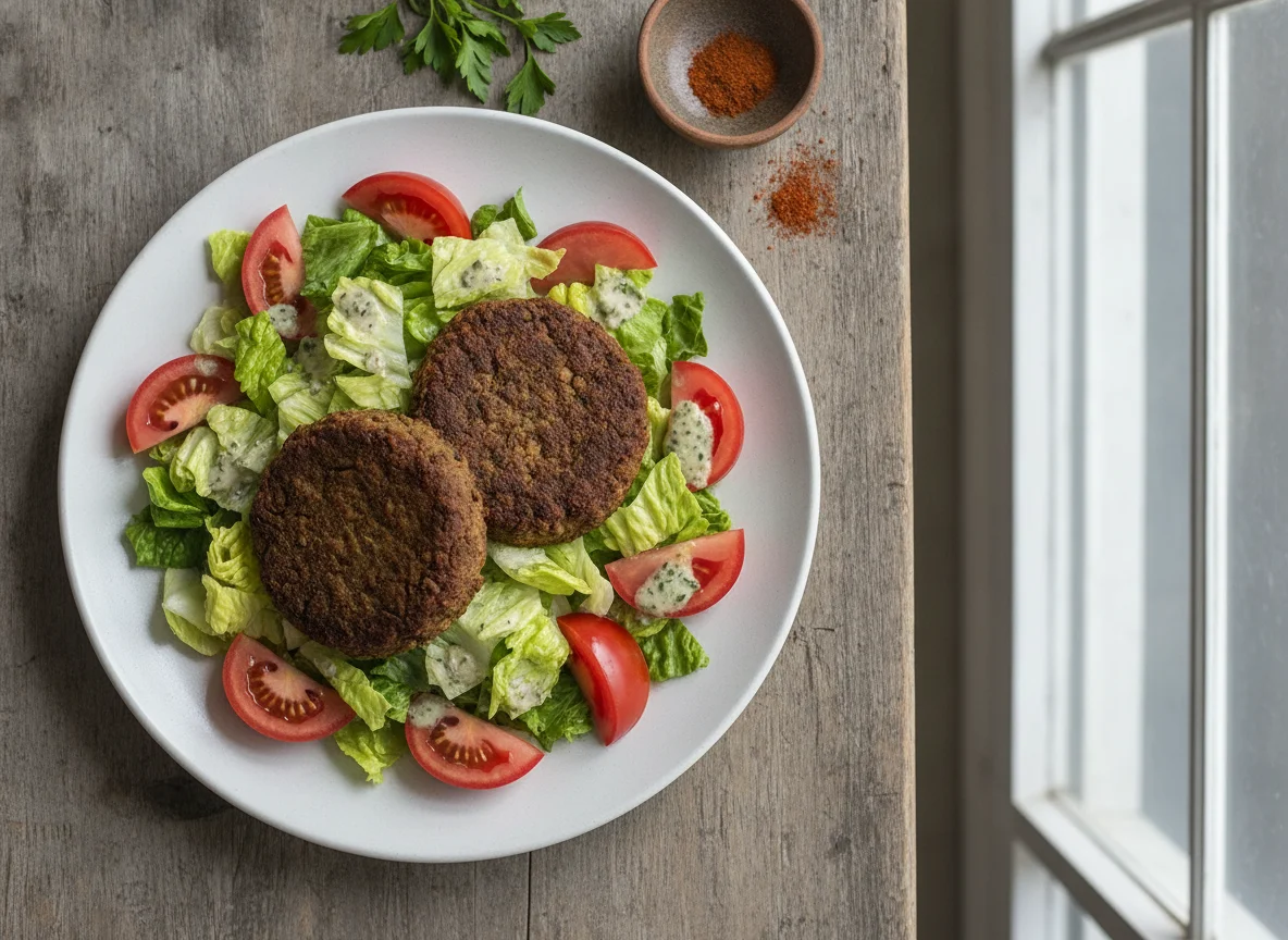 Ensalada con hamburguesas de lentejas photo