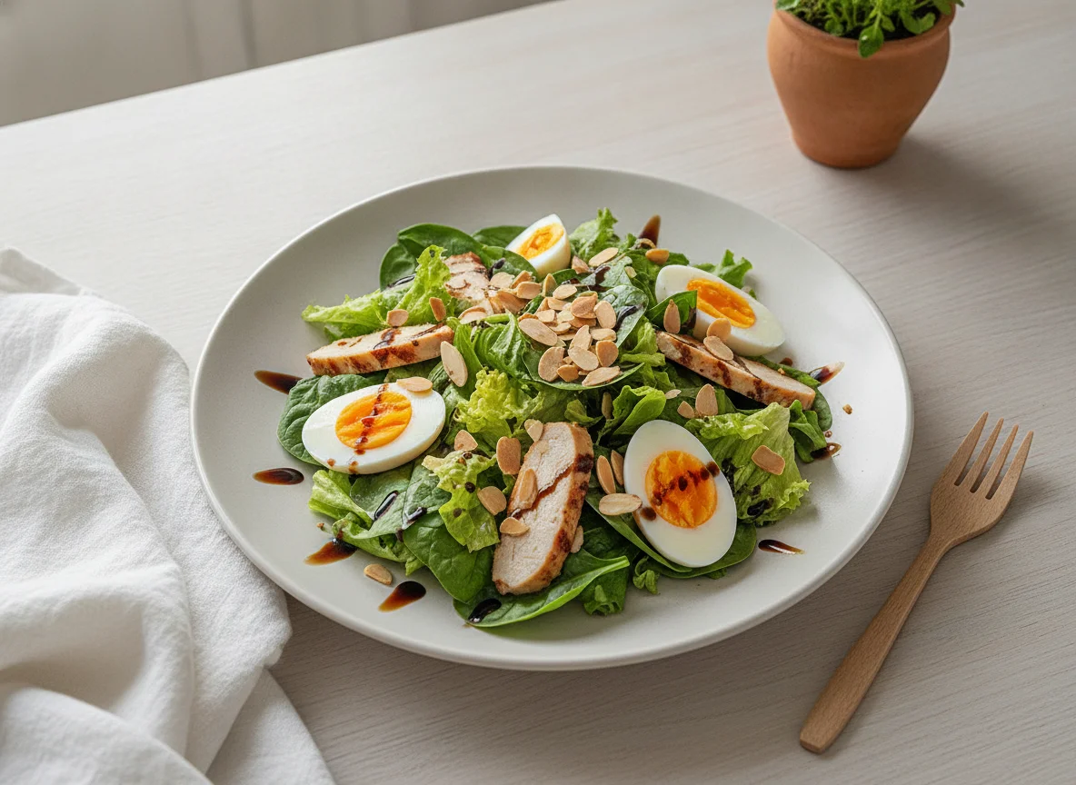 Ensalada con huevo cocido y almendras photo