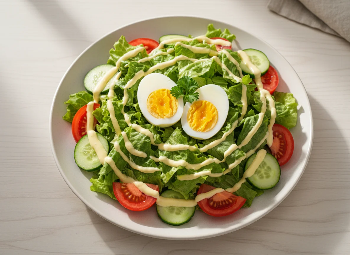 Ensalada con huevo y aderezo photo