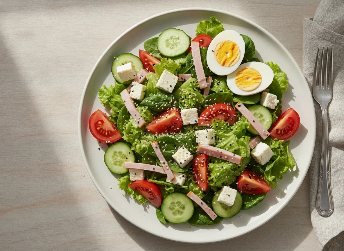 Ensalada con huevo y jamón photo