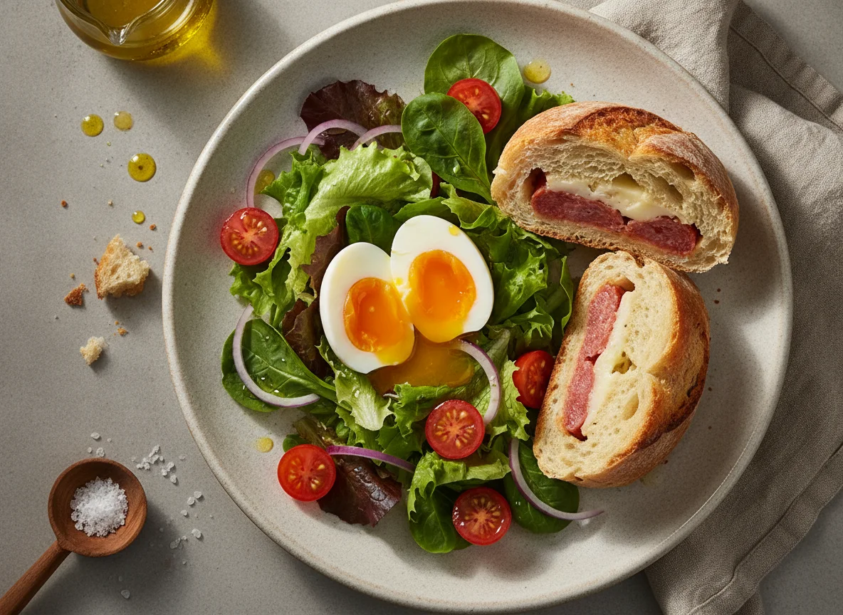 Ensalada con huevo y pan relleno photo