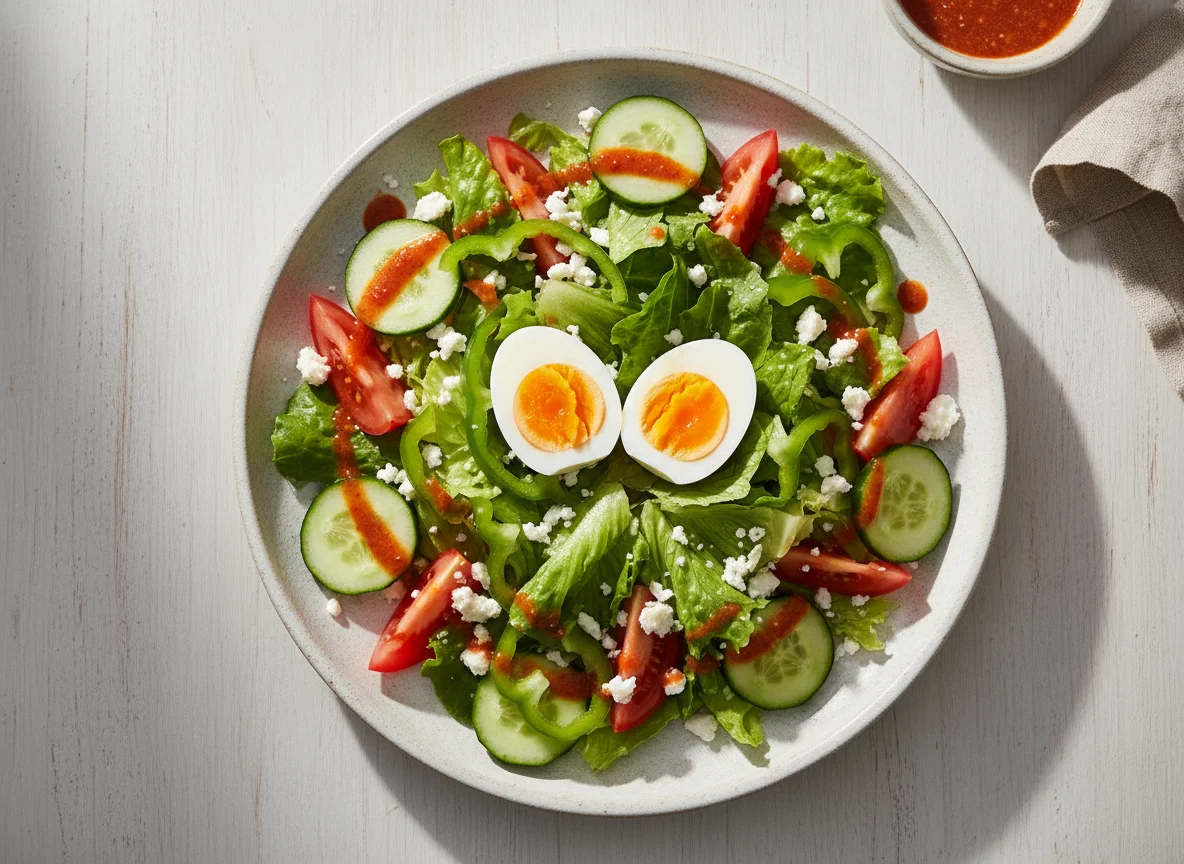 Ensalada con huevo y queso photo