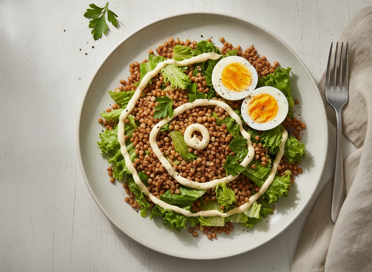 Ensalada con huevo y trigo sarraceno photo