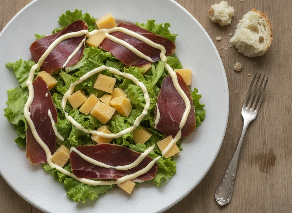 Ensalada con jamón, queso y mayonesa photo
