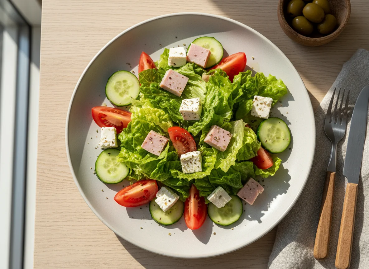 Ensalada con jamón, queso y vegetales photo