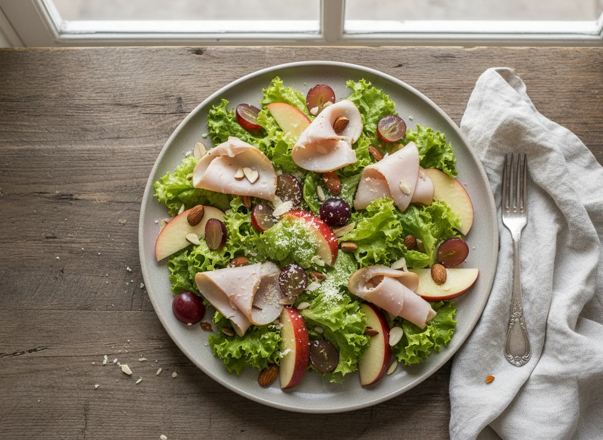 Ensalada con jamón, uvas y manzana photo