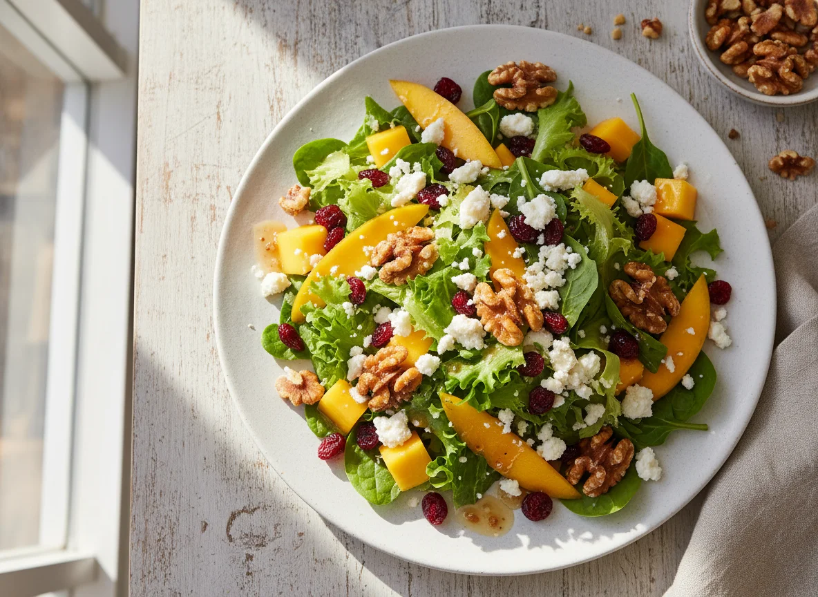 Ensalada con mango, queso y nueces photo