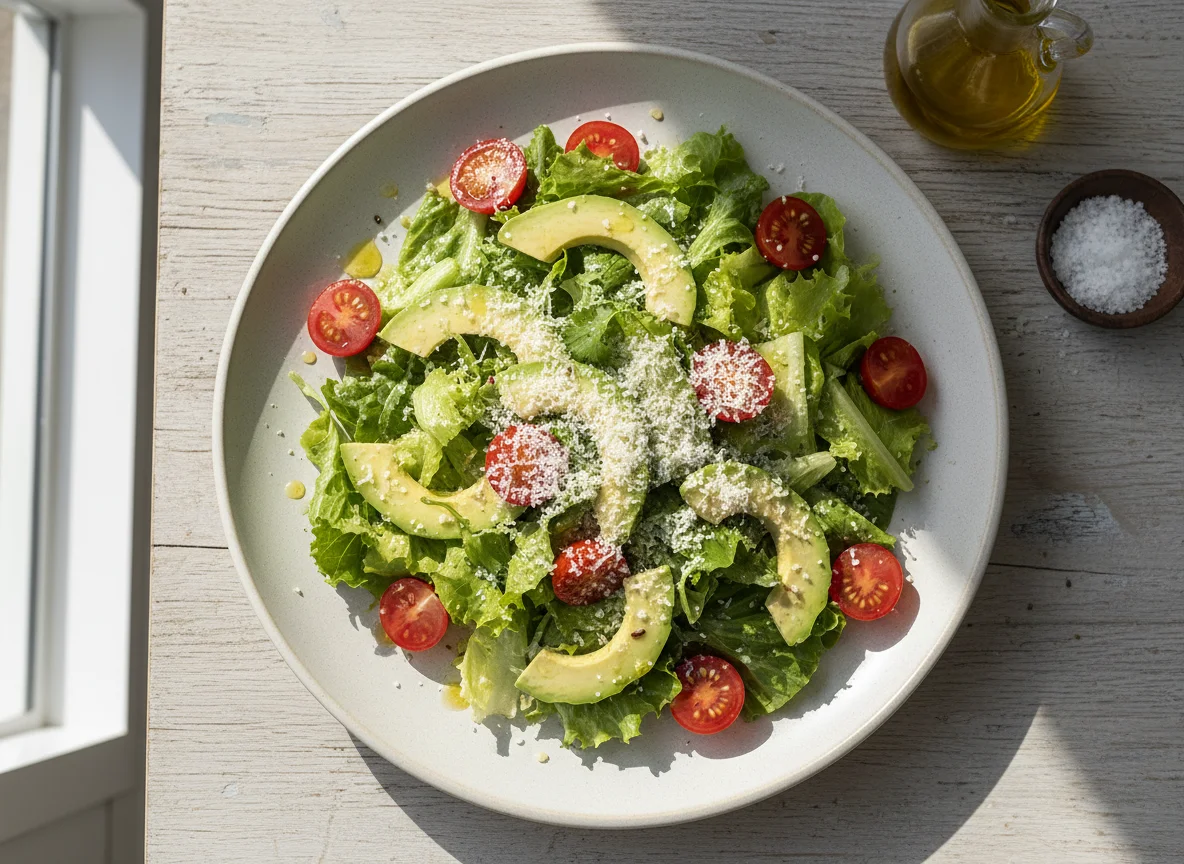 Ensalada con palta, tomate y queso photo