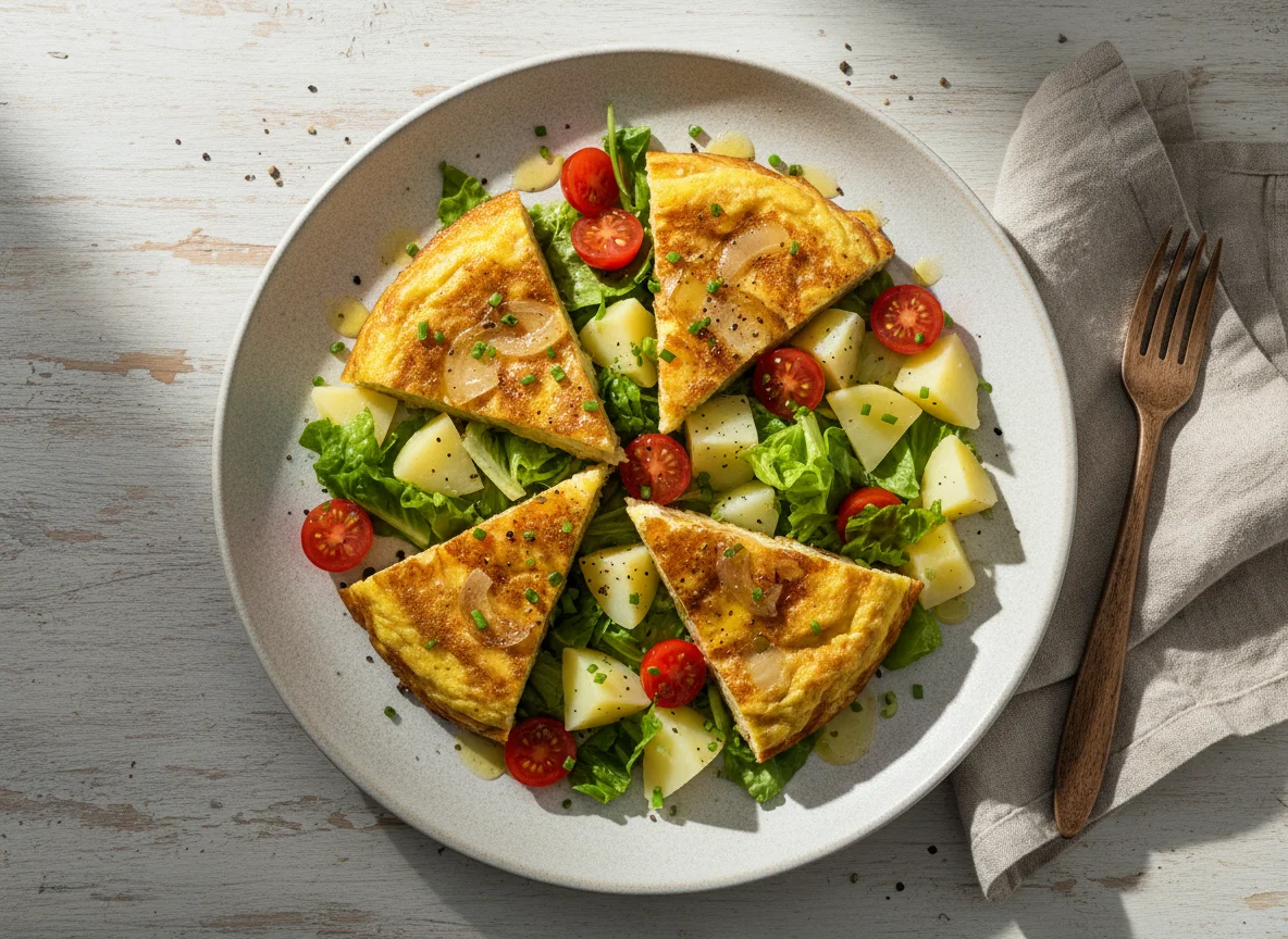 Ensalada con papas y tortilla photo