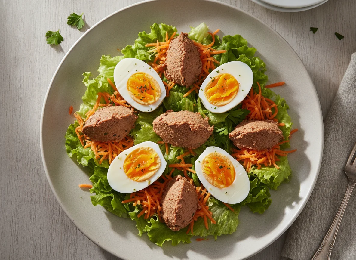 Ensalada con paté y huevos duros photo