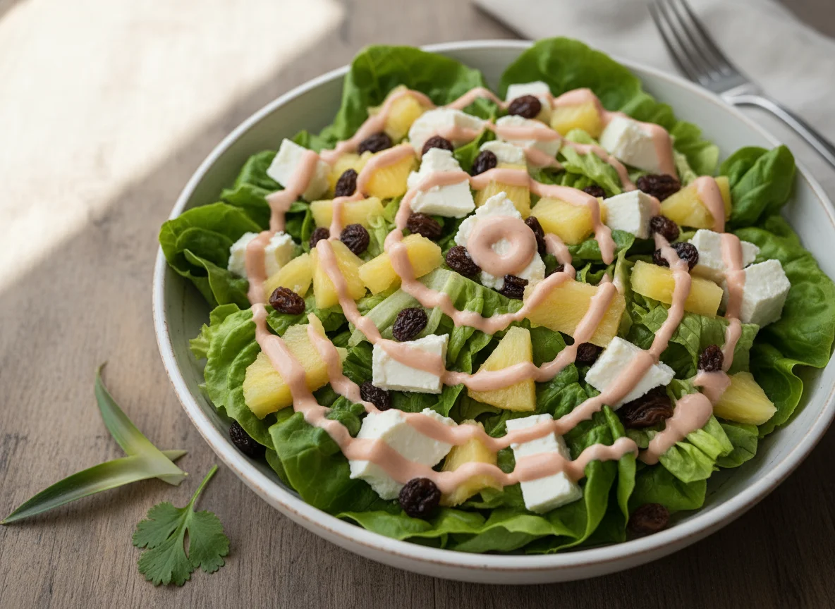 Ensalada con piña, queso fresco y pasas photo