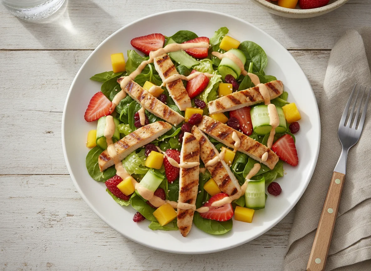 Ensalada con pollo a la parrilla y frutas photo