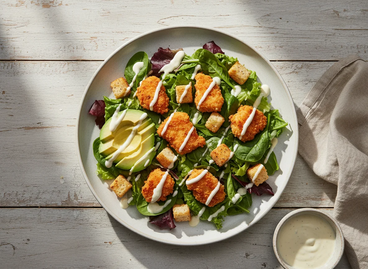 Ensalada con pollo crujiente y aguacate photo