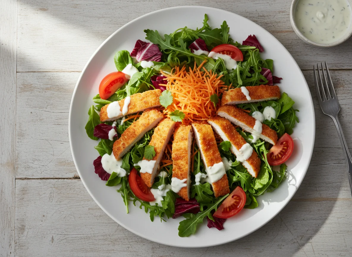 Ensalada con pollo empanado photo