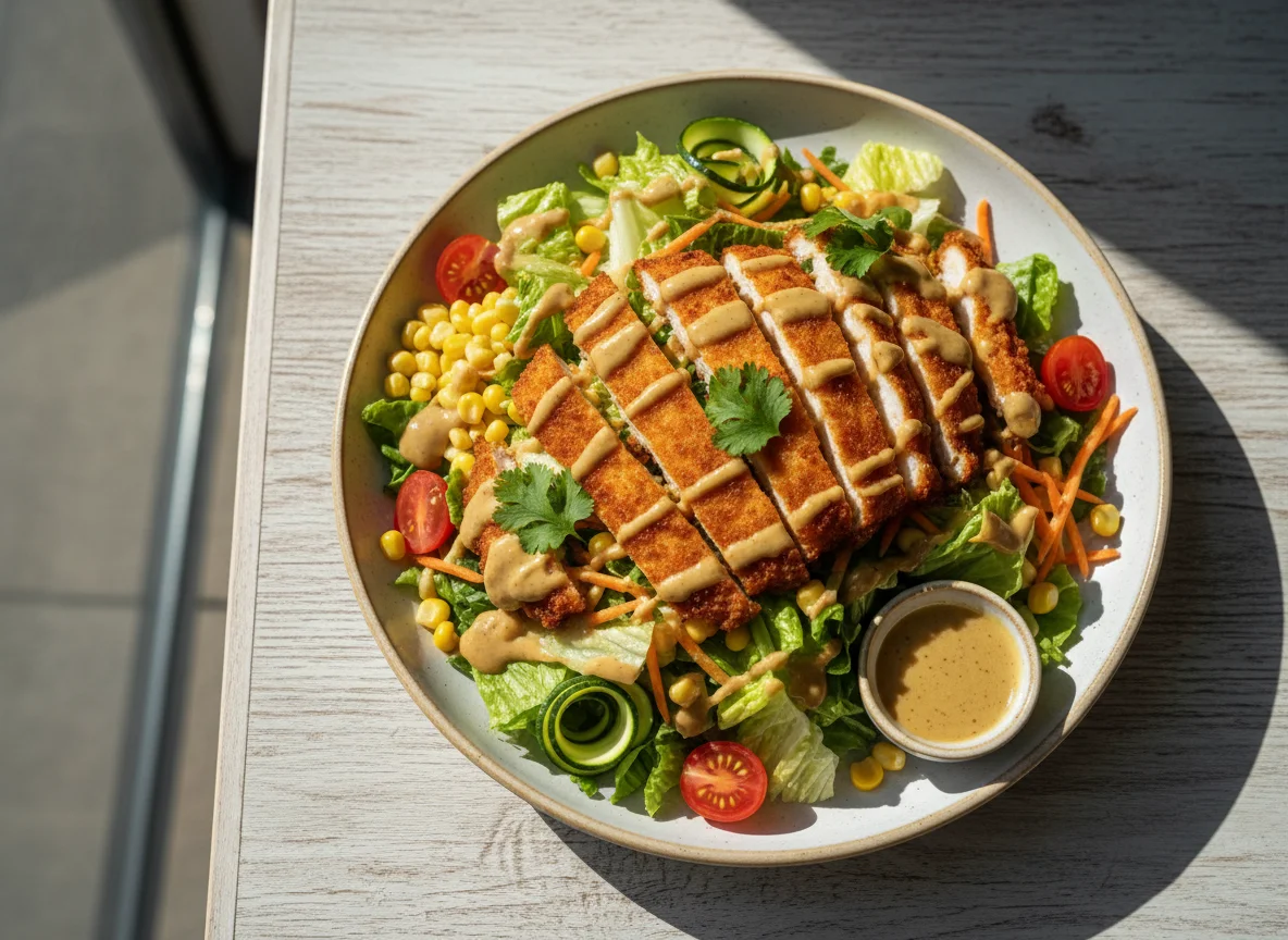 Ensalada con pollo empanizado photo