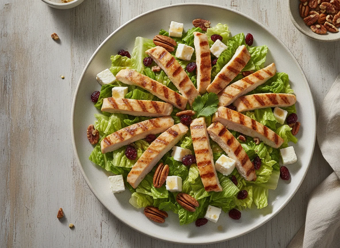 Ensalada con pollo, nueces y arándanos photo