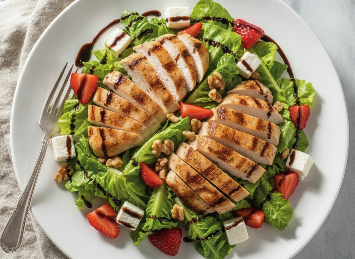 Ensalada con pollo y fresas photo