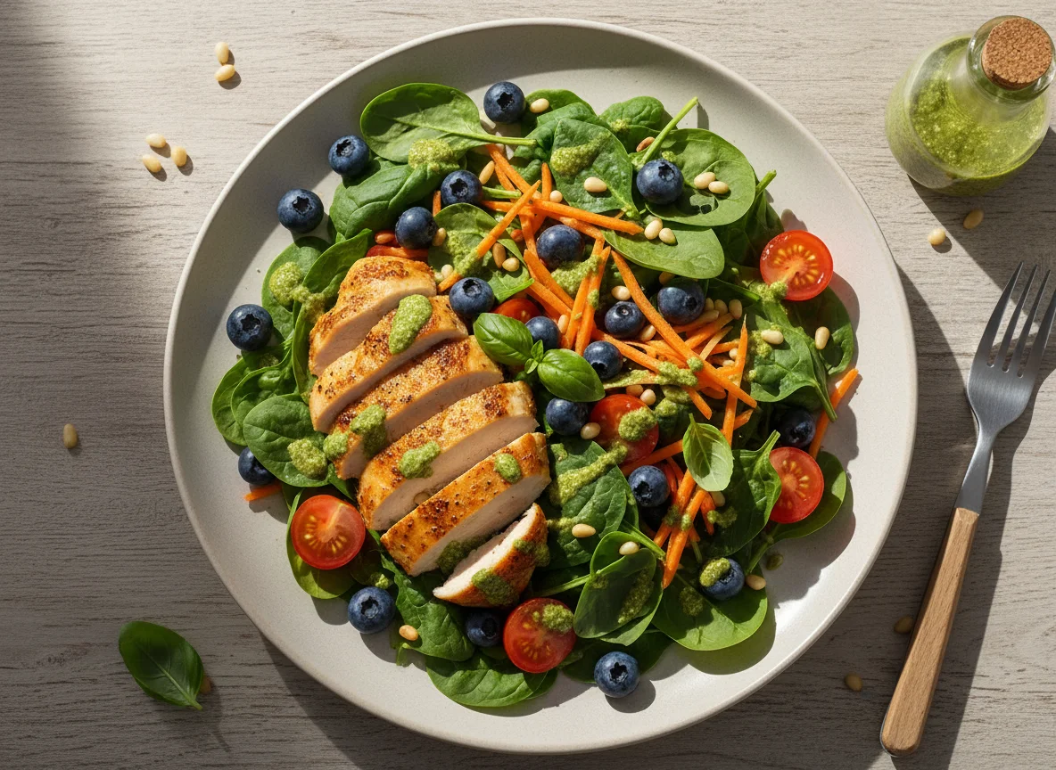 Ensalada con pollo y frutos rojos photo