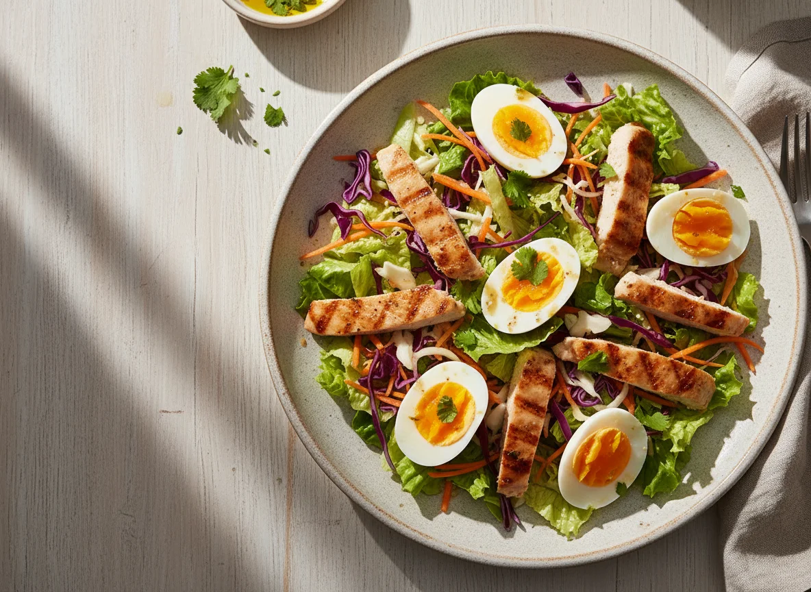 Ensalada con pollo y huevo photo