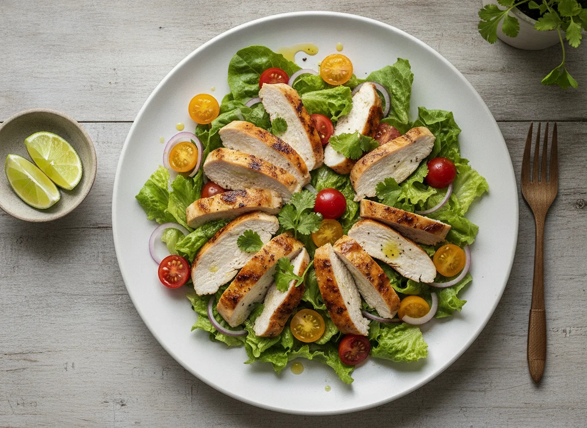 Ensalada con pollo y lechuga photo