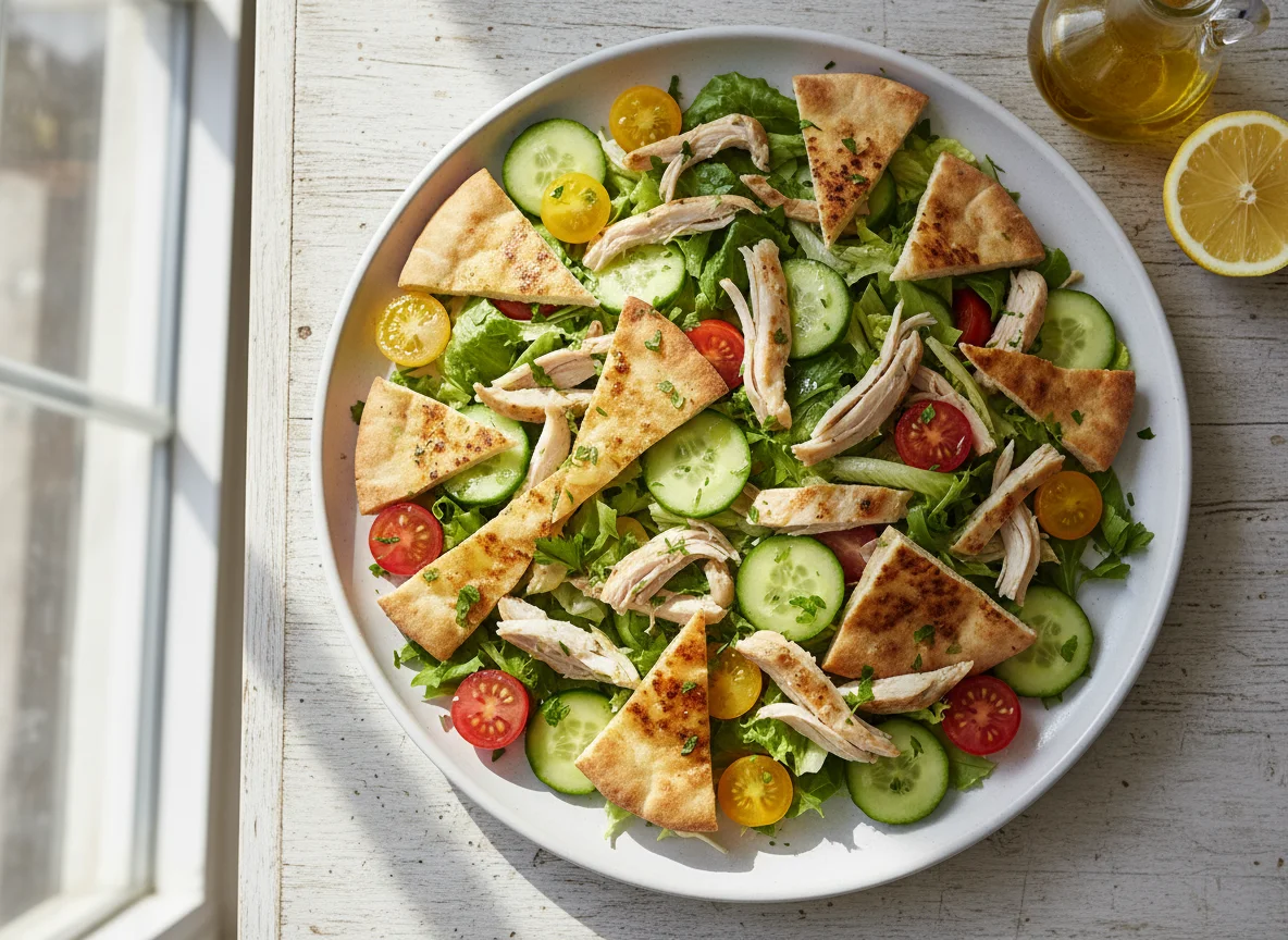 Ensalada con pollo y pan pita photo