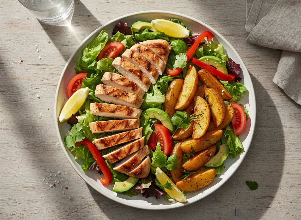 Ensalada con pollo y papas photo