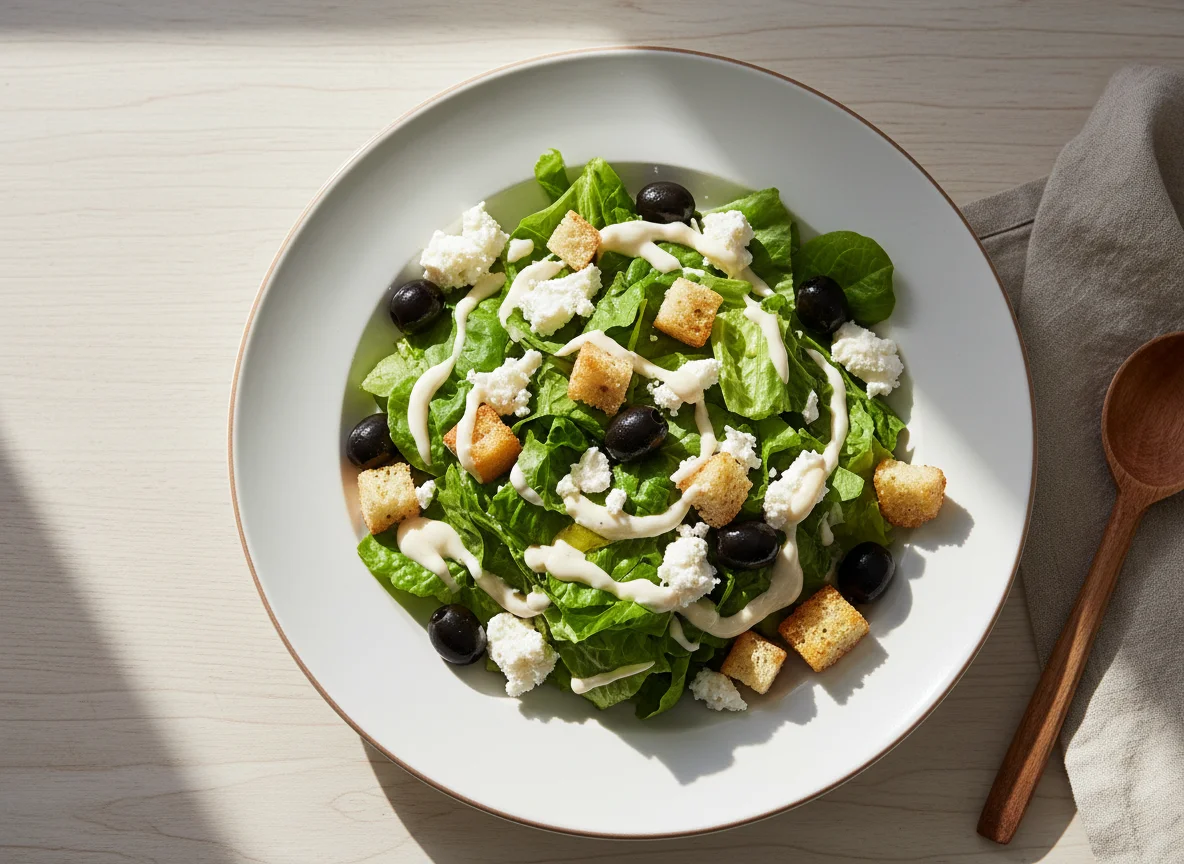 Ensalada con queso feta y aderezo photo