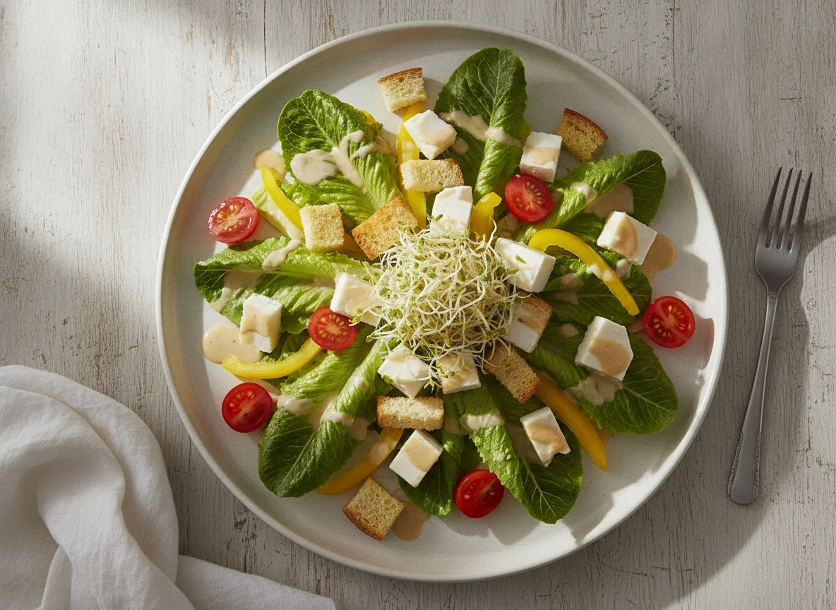 Ensalada con queso panela y aderezo photo