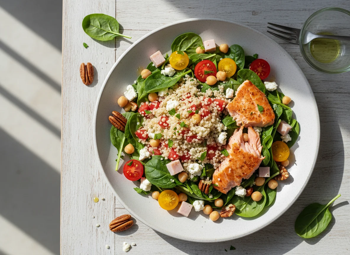 Ensalada con quinoa y salmón photo