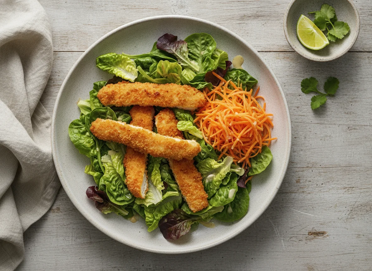 Ensalada con Tiras de Pollo Empanizado photo