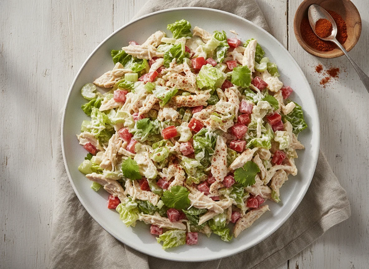 Ensalada cremosa de pollo y vegetales photo