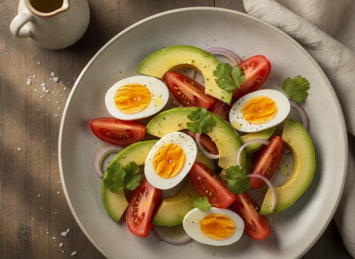 Ensalada de aguacate, tomate y huevo duro photo
