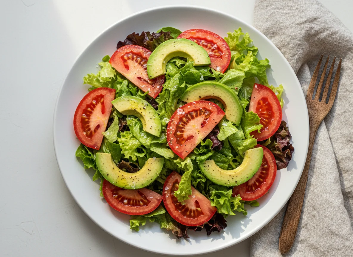 Ensalada de aguacate, tomate y lechuga photo