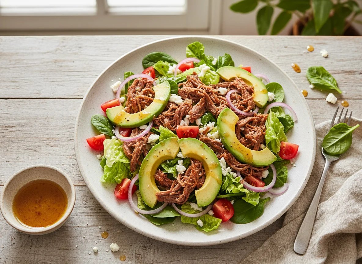 Ensalada de aguacate y carne deshebrada photo