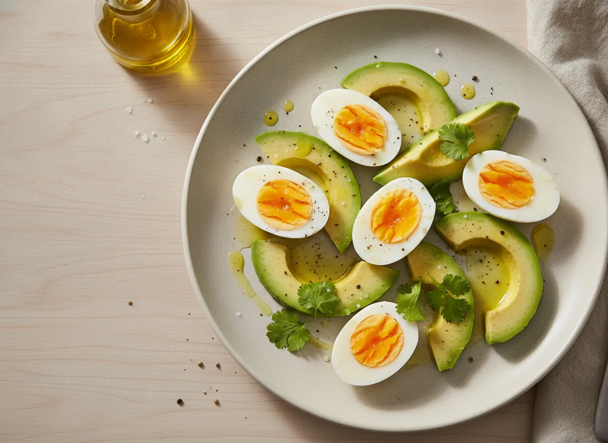 Ensalada de aguacate y huevo cocido photo