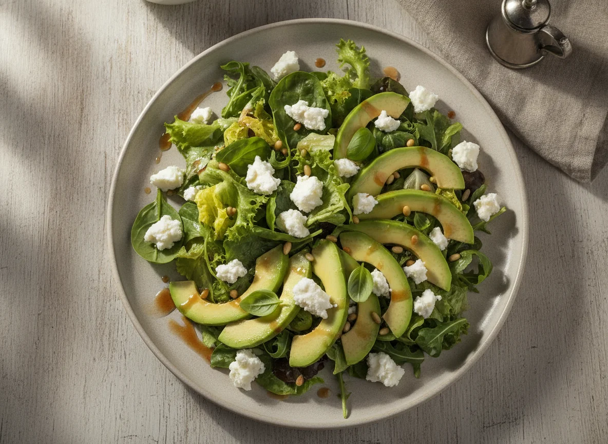 Ensalada de aguacate y queso de cabra photo