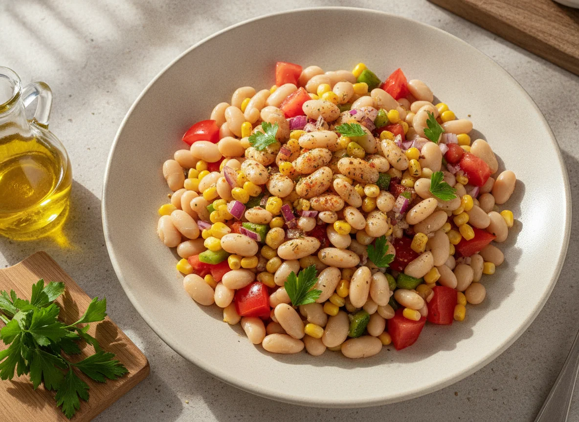 Ensalada de alubias blancas con verduras photo