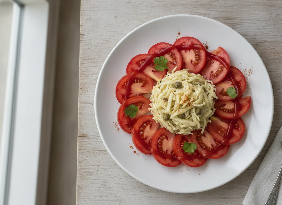 Ensalada de apio remoulade con tomate y ketchup photo