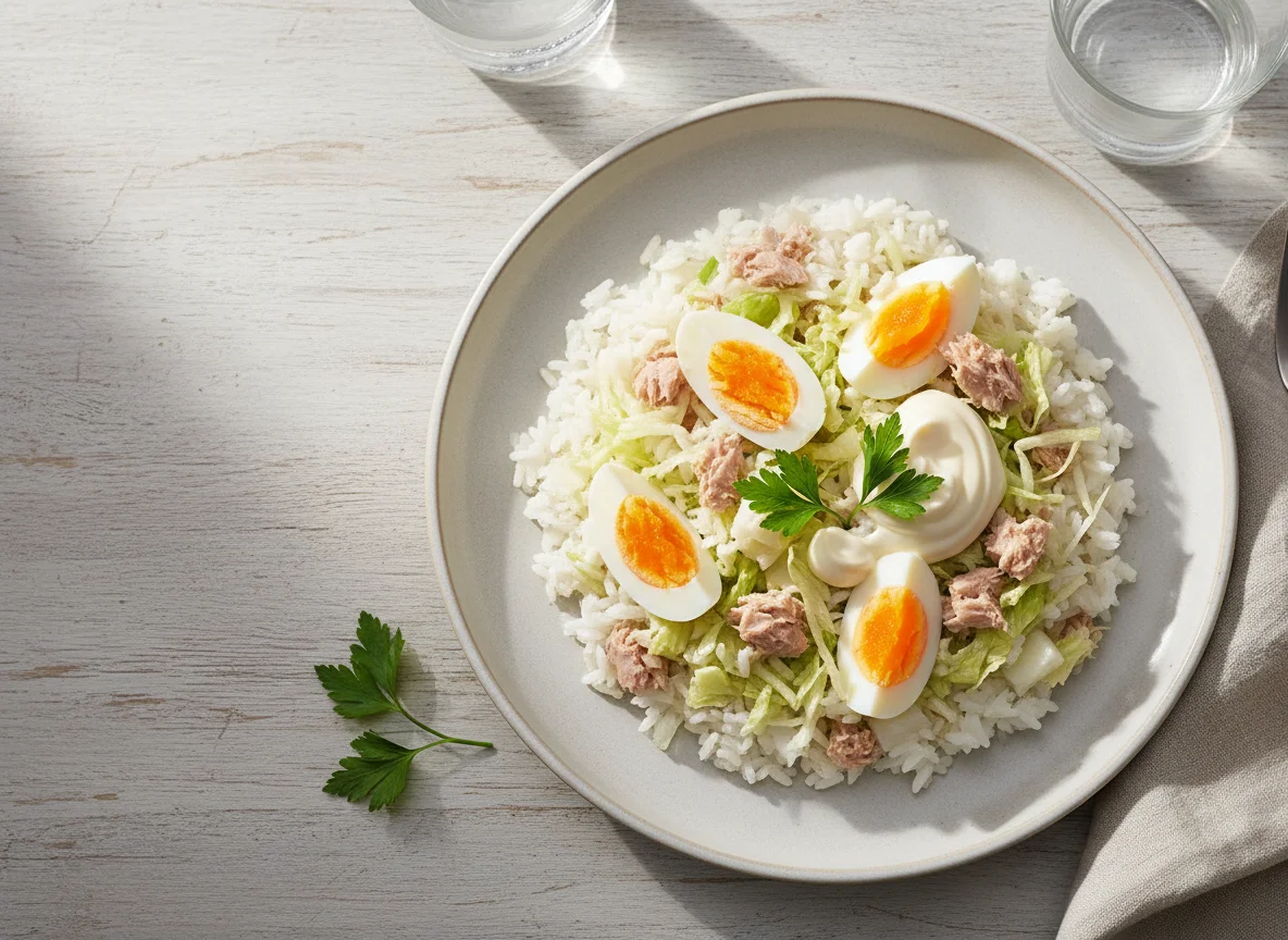 Ensalada de arroz con atún y huevo photo