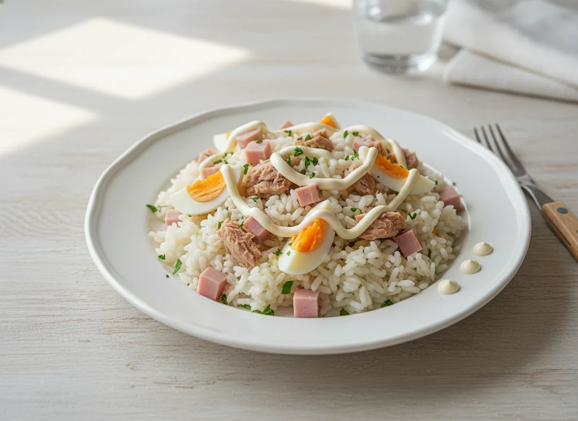 Ensalada de arroz con atún y mayonesa photo
