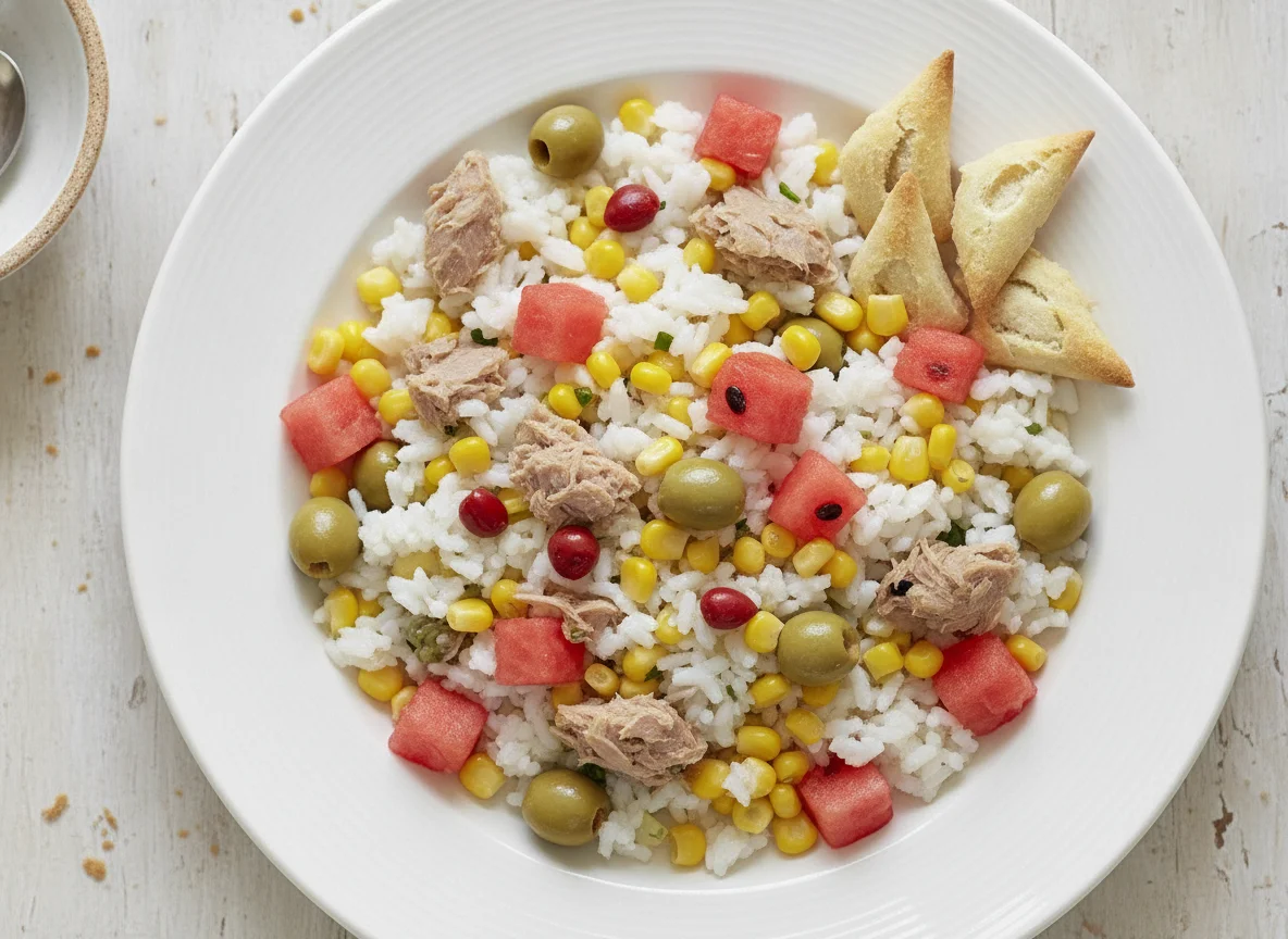 Ensalada de arroz con atún y sandía photo