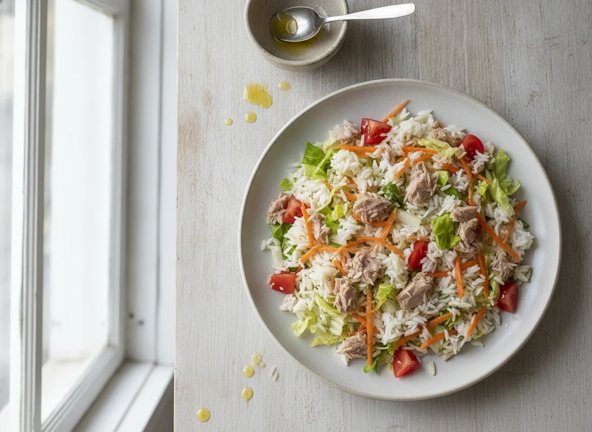 Ensalada de arroz con atún y vegetales photo