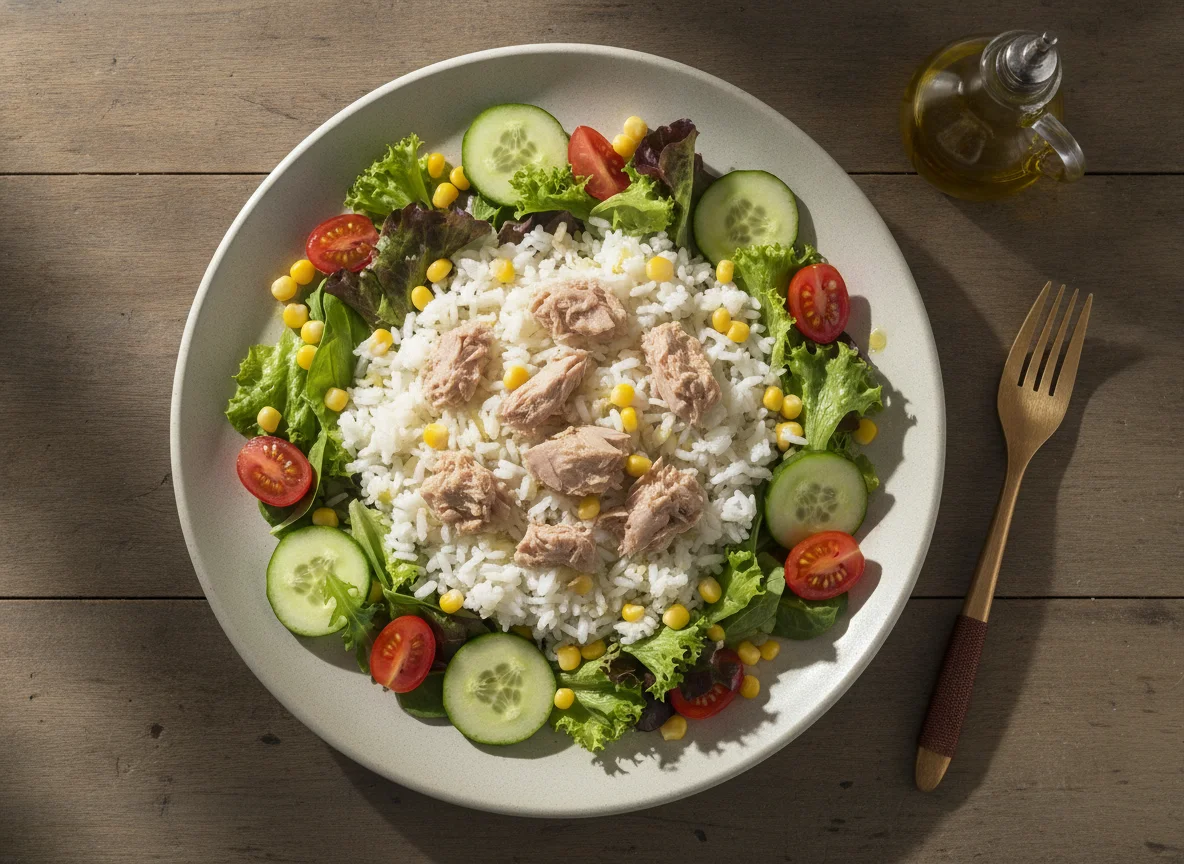 Ensalada de arroz con atún y verduras photo