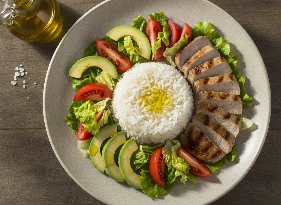 Ensalada de arroz con filete de cerdo photo