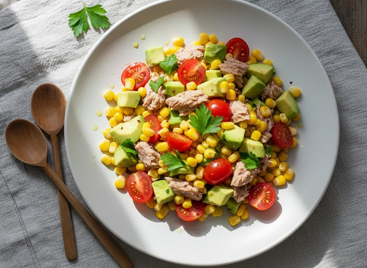 Ensalada de atún con aguacate y maíz photo