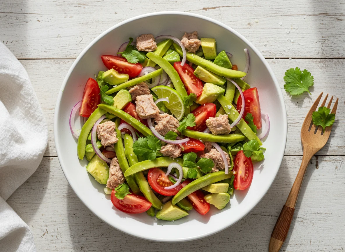 Ensalada de atún con aguacate y nopales photo