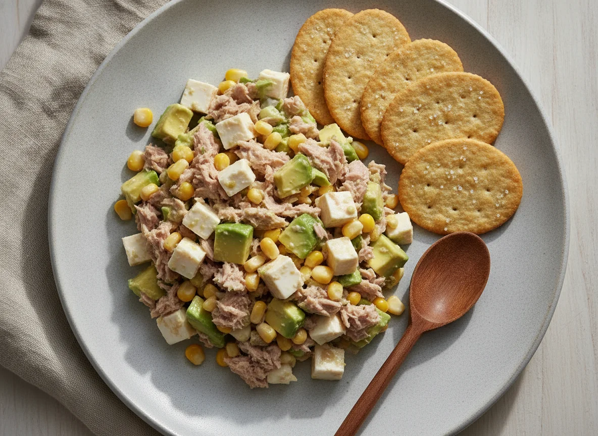 Ensalada de atún con aguacate y queso panela photo